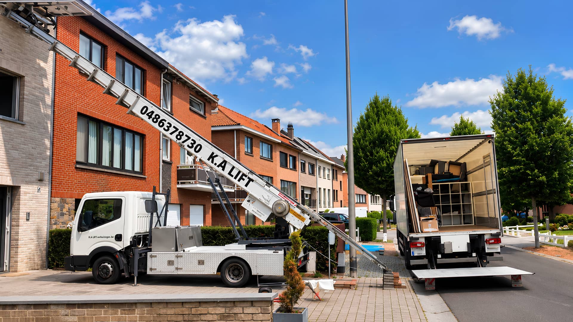 Camion de déménagement Kalift prêt pour un déménagement d'entreprise à Bruxelles